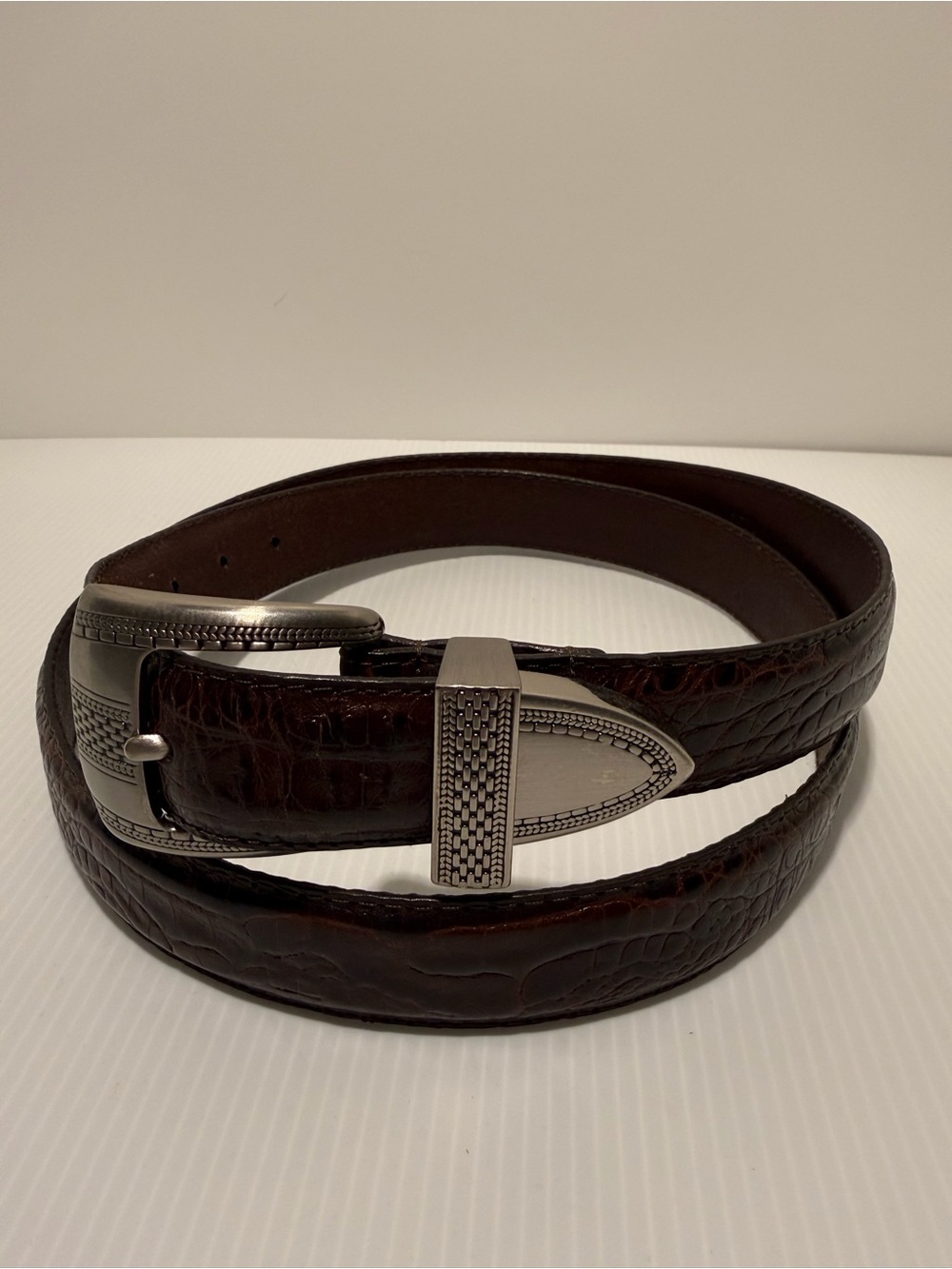 Vintage Brighton Brown Croc Leather Western Belt 38‎